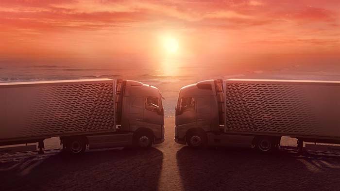 реклама Volvo FH с I-Save о двух влюбленных грузовиках
