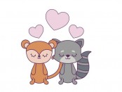 cute monkey with cat and hearts love